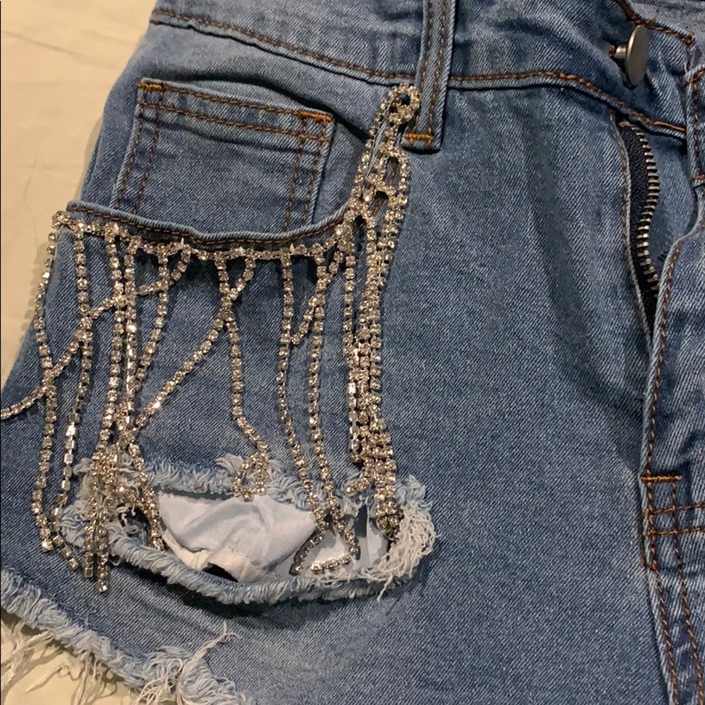 Denim shorts with rhinestones